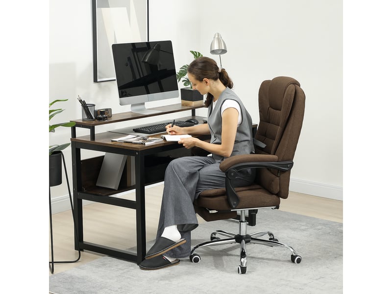  Fauteuil de bureau avec hauteur réglable, dossier inclinable, repose-pied et accoudoirs rembourrés, marron  - Conforama C