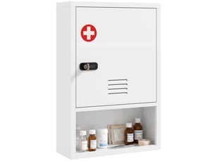 Armoire à pharmacie murale avec serrure à combinaison et clé, 3 niveaux, verrouillable, blanche