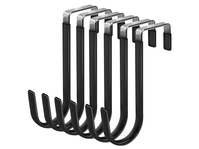  Lot de 6 crochets de porte antidérapants, organiseur robuste noir pour salon, salle de bain, chambre, cuisine, vêtements, serviettes, chapeaux, manteaux  - Conforama A