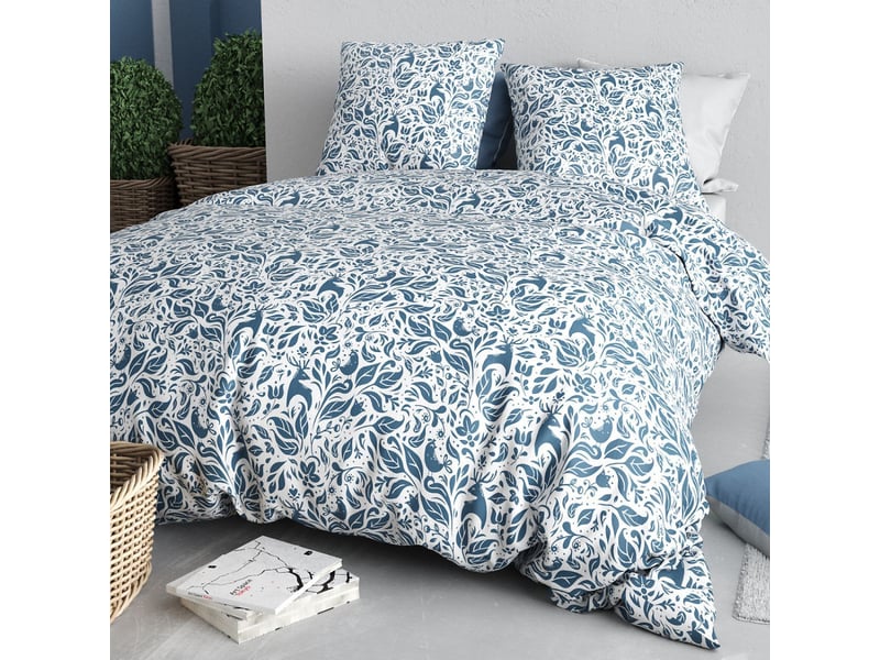  Parure housse de couette 260x240cm + 2 taies motif bucolique bleu 100% coton - bulma BULMA - Conforama B