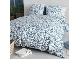 Parure housse de couette 260x240cm + 2 taies motif bucolique bleu 100% coton - bulma