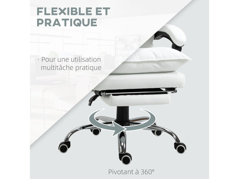  Fauteuil de bureau, chaise bureau ergonomique avec dossier inclinable, hauteur réglable, 66 x 72 x 130 cm, blanc  - Conforama R