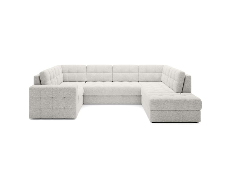 Canapé d'angle convertible monteza blanc bouclette 299 cm avec coffre et couchage - Conforama A