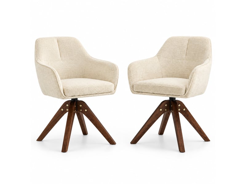  Lot de 2 chaises de salle à manger pivotantes 360°,avec pieds noyer,tissu,crème  - Conforama A