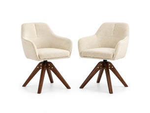 Lot de 2 chaises de salle à manger pivotantes 360°,avec pieds noyer,tissu,crème