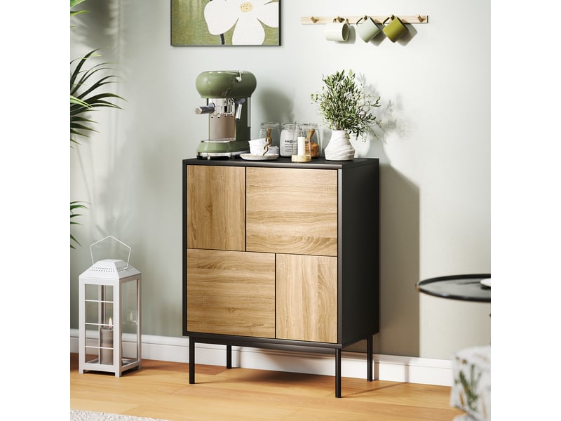  Buffet salon meuble de rangement armoire de cuisine portes à pousser et 4 placards 60 x 35 x 78 cm style moderne, noir  - Conforama D