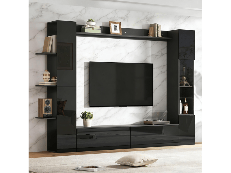  Ensemble meuble tv modenvie 4 pièces avec rangements 245 x 30 x 170 cm mdf noir brillant  - Conforama B