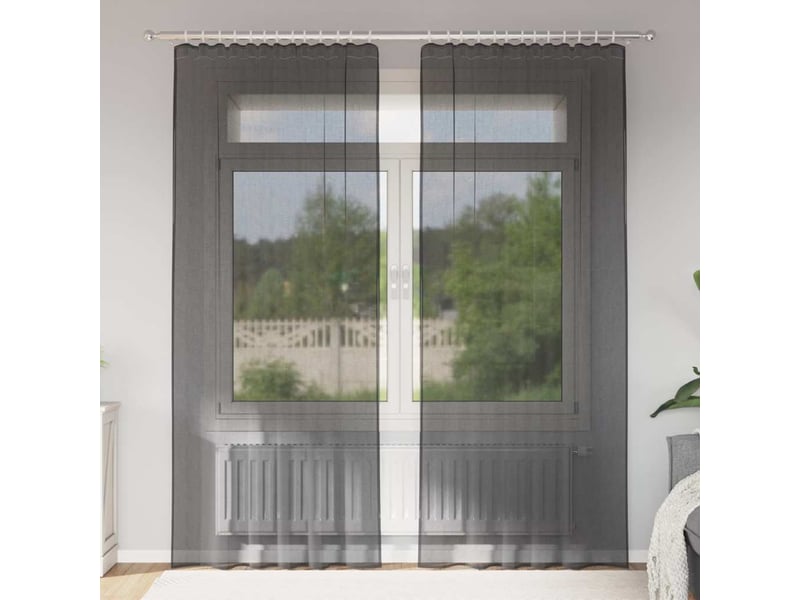 Lot de 2 rideaux en voile, voilages avec passe-tringles noir cf44457 - Conforama B
