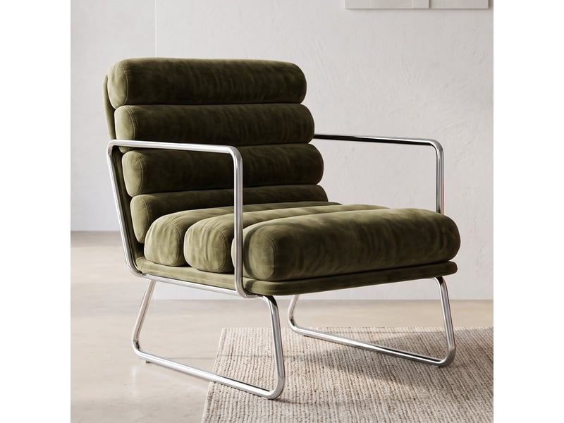  Fauteuil en tissu chenille vert kaki - vania Vania - Conforama B