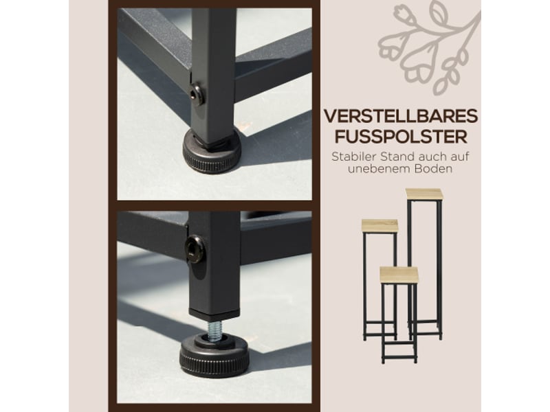 Lot de 3 supports pour plantes en acier noir et naturel, pour jardin et balcon - Conforama E