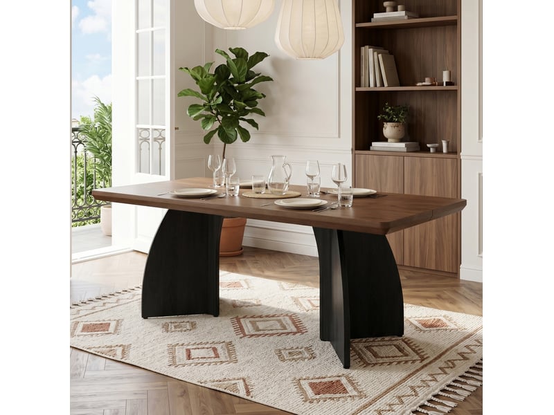 Table à manger 4 à 6 personnes 160x80 cm en mdf, plateau couleur noyer - Conforama C