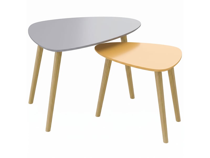  Lot de 2 tables basses gigognes design pieds scandinave en bois et plateau en bois, gris et jaune  - Conforama B