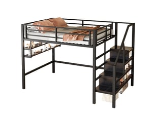 Lit mezzanine 140x200 cm <strong>MERAX</strong>  <strong>lit enfant noir</strong> coloris noir