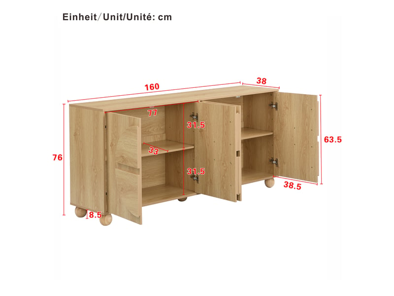 Buffet 4 portes avec rangement modulable 160 cm naturel homvra - Conforama E