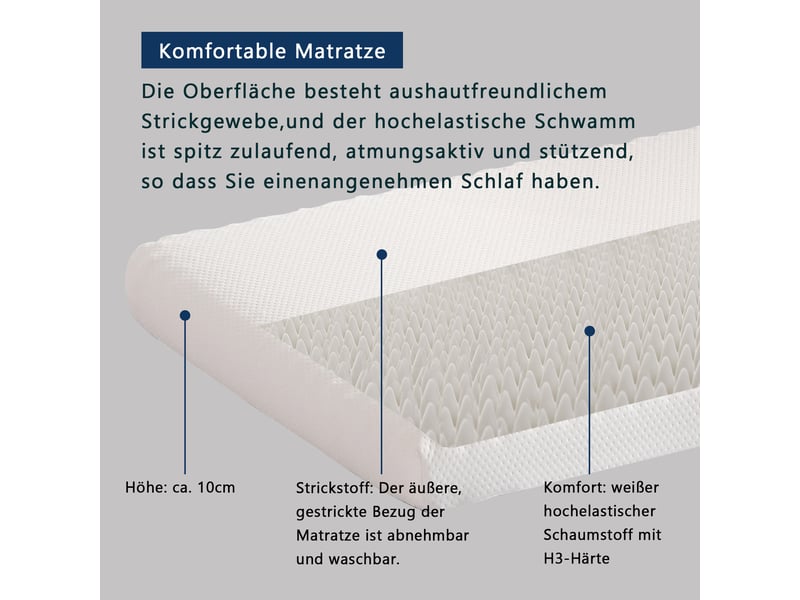  Lit capitonné enfant 140x105cm&amp;140x200cm avec matelas, forme d'ours, velours beige et lattes bois  - Conforama E