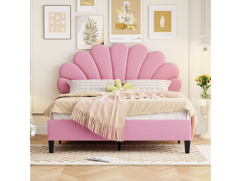  Lit capitonné 140x200, avec tête de lit fleurie design premium et velus doux pour la peau lit double  - Conforama B