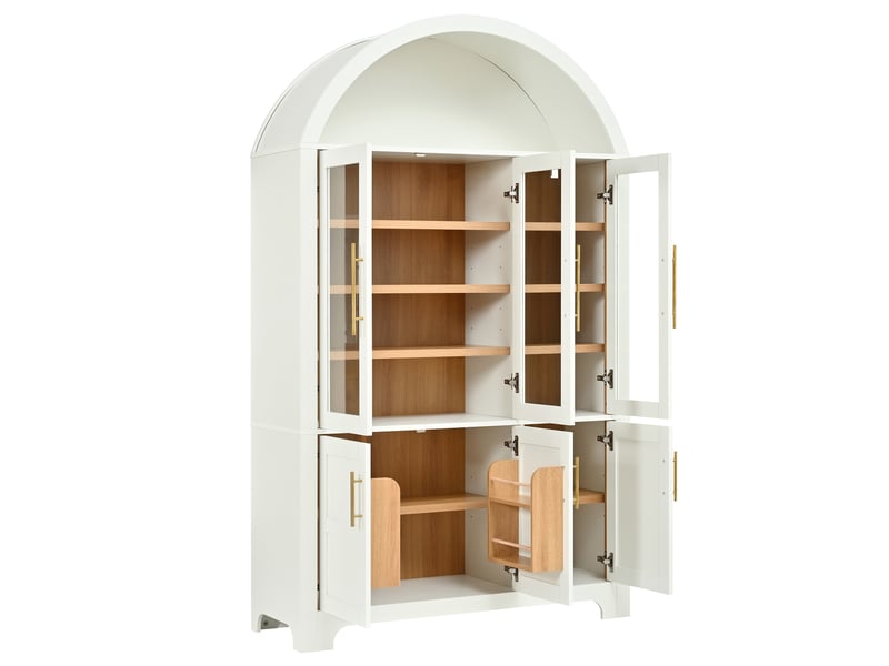  Buffet haut 6 portes avec vitrine 110x40x185 cm mdf et panneaux de particules blanc  - Conforama D