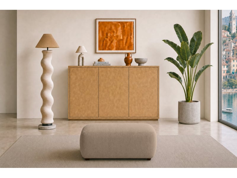  Portofino - pouf en petit velours côtelé café 105x57x40  - Conforama B