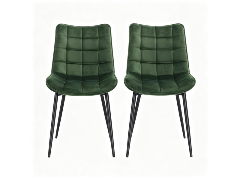  Chaise de salle à manger lot de 2 en velours avec dossier ergonomique et pieds métalliques vert foncé  - Conforama A
