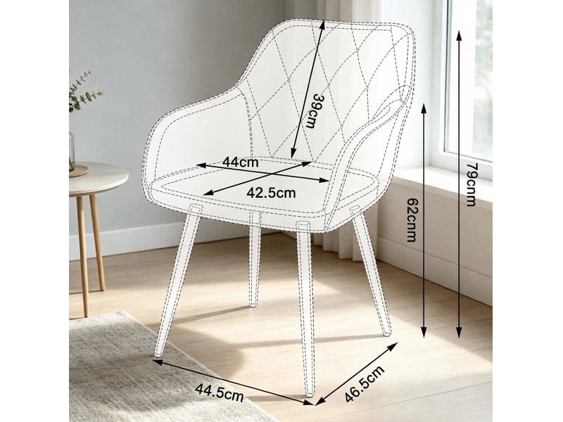  Chaise de salle à manger avec accoudoirs, assise rembourrée et dossier, pieds en métal, velours vert foncé  - Conforama D