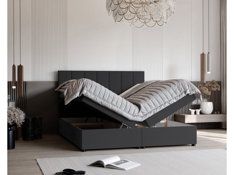  Lit coffre zelto - 160x200 cm - avec matelas et surmatelas - velours dense - gris ZELTO - Conforama C