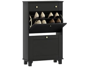 Meuble chaussure entrée étroit avec tiroirs à portes abattants et étagère réglable, 60 x 23,5 x 98,5 cm, noir