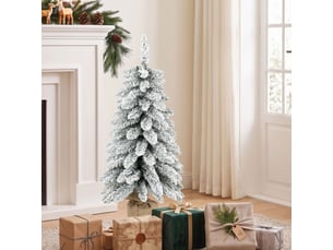 Sapin de noël artificiel 90 cm, 107 embouts de branches enneigés en pvc, base en toile de jute, montage rapide, blanc
