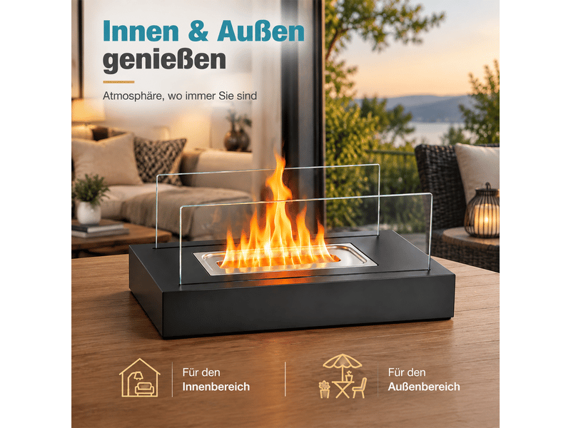 Zmh cheminée éthanol de table 35x18x15cm avec deux abat-jours en verre trempé - Conforama C