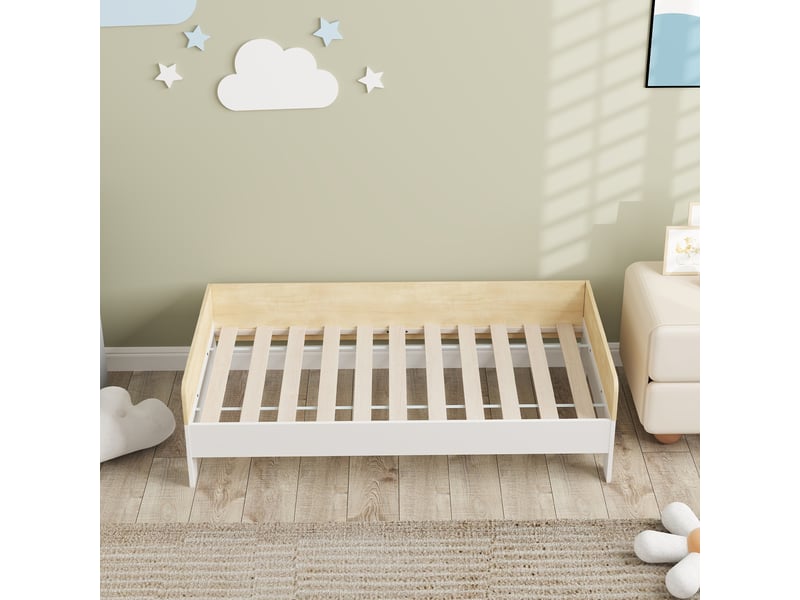  Lit enfant lit avec sommier à lattes avec panneaux latéraux élevés conception basse en bois blanc 143,5 x 74 x 40 cm  - Conforama W