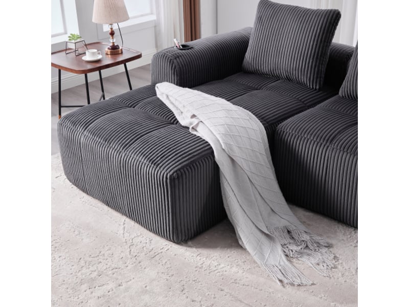  Canapé compact modulable en velours avec porte-gobelet et poche latérale, idéal petits espaces  - Conforama R