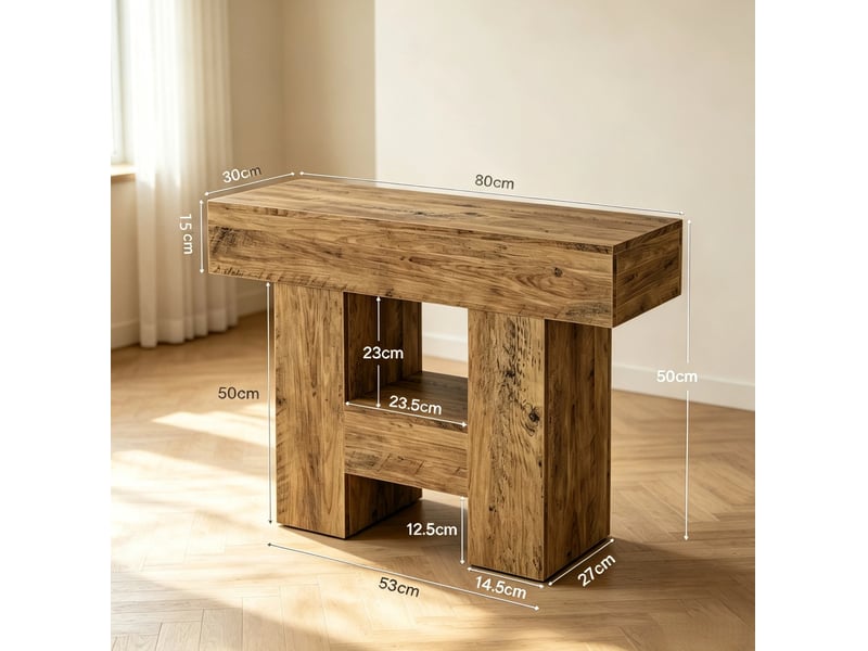  Bout de canapé étroit en mdf marron avec étagère ouverte, style campagne, idéal pour le salon ou la chambre  - Conforama C