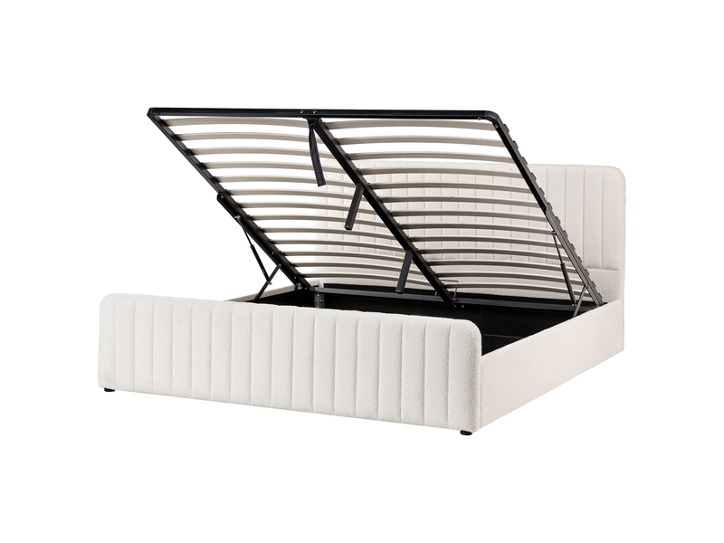 Lit ottoman bouclé lunan 180 x 200 cm blanc  - Conforama D