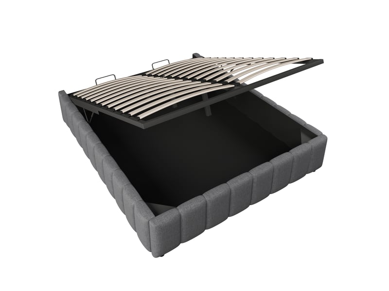  Sommier coffre 140x200 cm avec rangement, lin et mdf, gris, sans matelas  - Conforama D