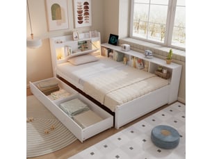 Lit avec rangement 90x200 cm <strong>ARTBEDDING</strong> <strong>N622T457567W</strong> coloris blanc