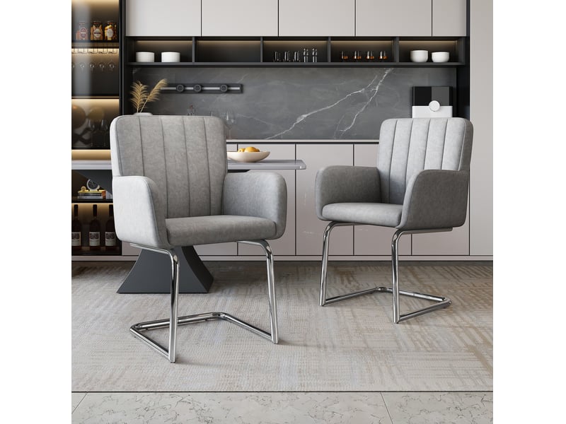  Lot de 2 chaises de salle à manger en polyuréthane gris avec pieds en métal en forme de z  - Conforama B