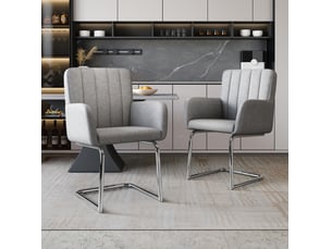 Lot de 2 chaises de salle à manger en polyuréthane gris avec pieds en métal en forme de z
