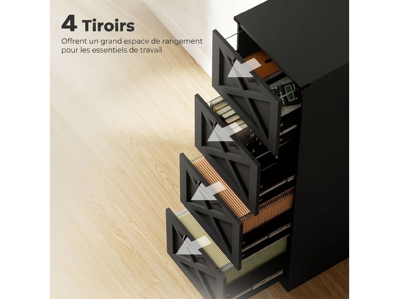  Caisson de bureau 4 tiroirs pour dossiers suspendus noir 40 x 40 x 131 cm  - Conforama E
