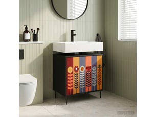 Armoire de salle de bain, meuble de rangement essen chêne noir 60x40x61 cm