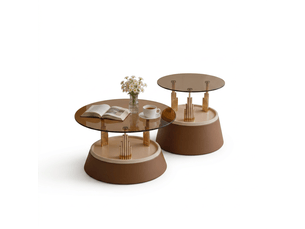 Table basse rectangulaire 70×48×60 cm, verre et métal, marron