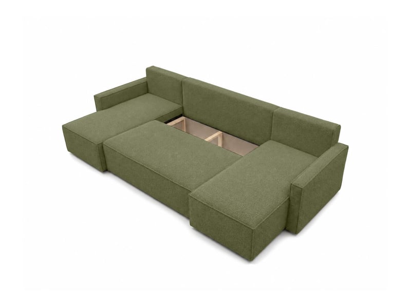  Farah - canapé d'angle panoramique convertible 6 places accoudoirs slim en tissu bouclettes texturées  - Conforama D