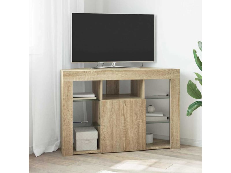  Meuble tv - banc tv - meuble de rangement led d'angle 100x40x68cm chêne sonoma  - Conforama B