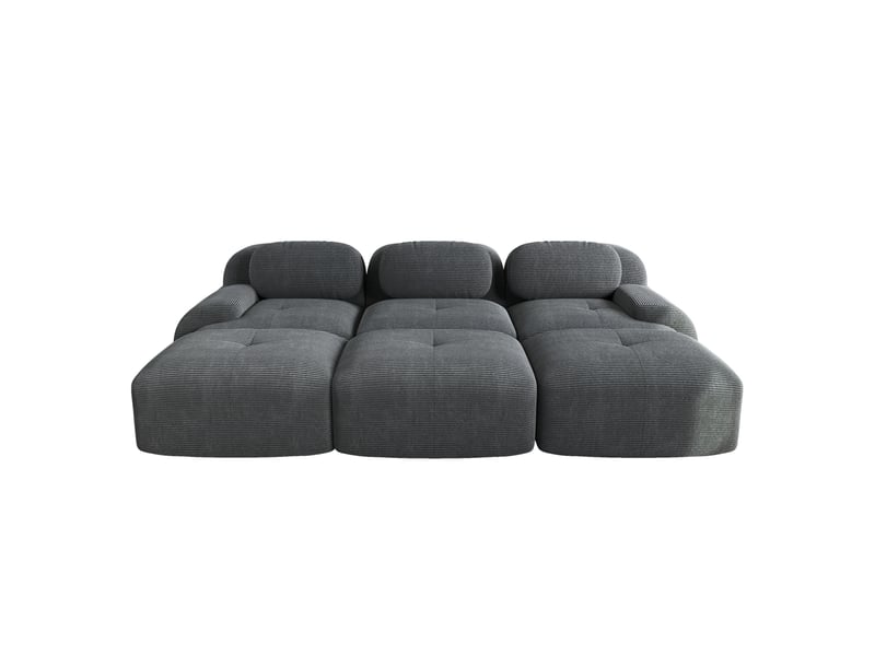  Canapé modulaire 3 places modenvie avec 3 poufs velours côtelé gris 298 x 178 cm  - Conforama A