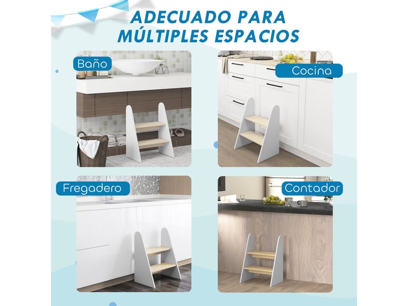  Tabouret enfant à 2 marches, tour d'apprentissage pour enfants de 3 ans et plus, pour salle de bain, cuisine, bibliothèque, chambre, blanc  - Conforama E