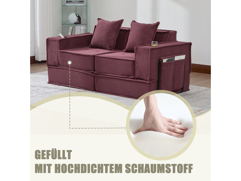  Canapé convertible, canapé-lit – avec rangement, 2 places, en tissu, avec pouf, porte-gobelets  - Conforama D