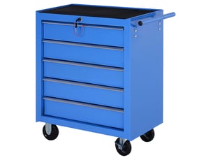 Servante d'atelier 67,5 x 33 x 77 cm bleue en acier, 5 tiroirs verrouillables sur roulettes avec frein