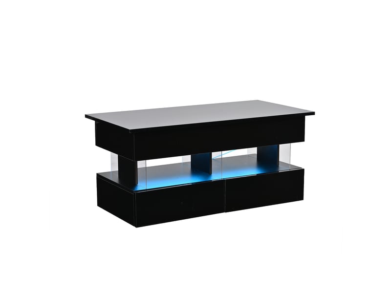  Table basse relevable avec led et 2 tiroirs noir brillant 100 x 50 x 46 cm N625P324781S - Conforama A