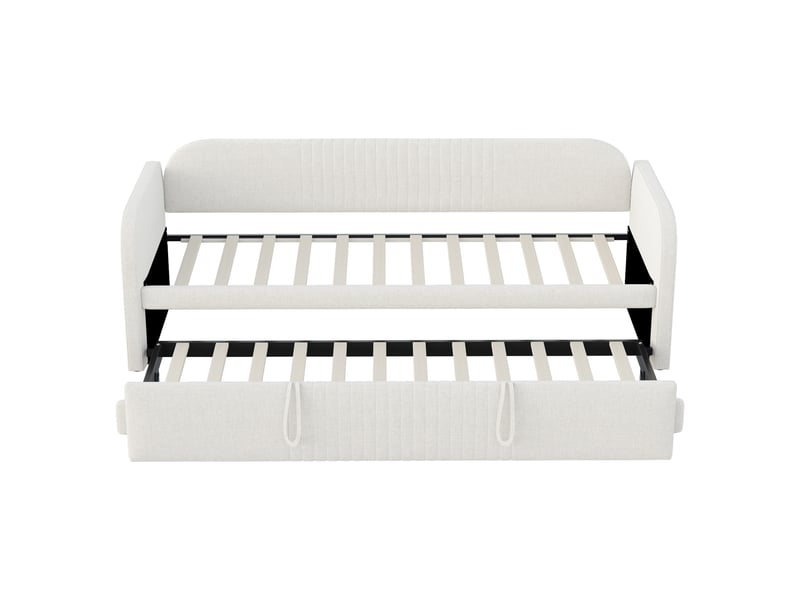  Lit gigogne 90x190 cm, à rayures verticales, sommier à lattes, beige, sans matelas  - Conforama D