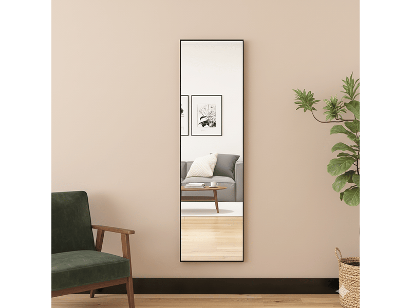  Miroir sur pied 140x40cm noir - miroir mural pleine longueur - cadre en alliage d'aluminium - verre trempé hd anti-explosion  - Conforama C
