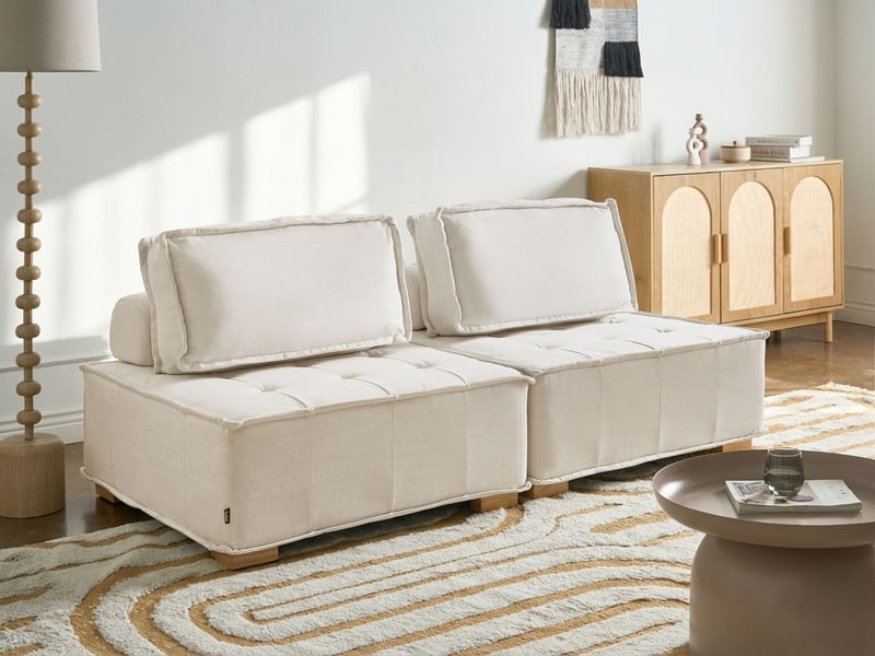 Canapé modulable 2 places tibro tissu blanc cassé - Conforama B