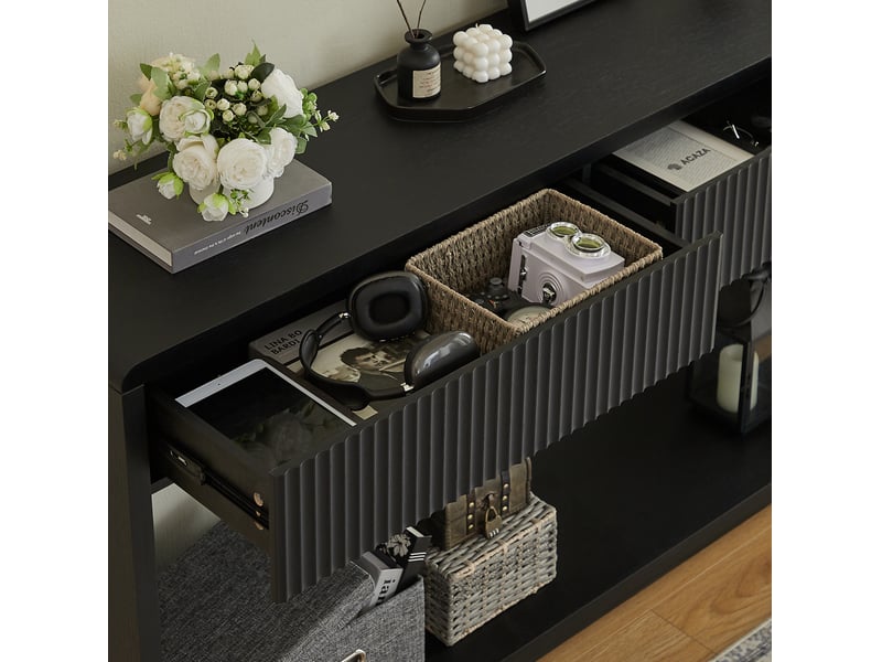 Console d’entrée moderne 150x35x85 cm avec 2 tiroirs noir charbon - Conforama R
